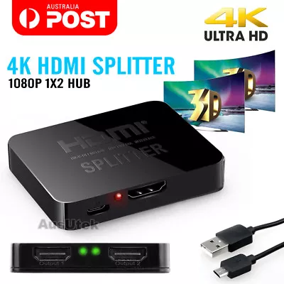 HDMI Splitter Amplifier 1 In 2 Out Video Duplicator 4K Full HD 3D Foxtel DVD • $10.45