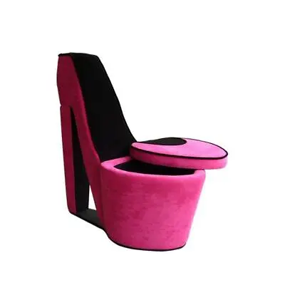 Pemberly Row Modern 32.86  High Heel Wood Storage Accent Chair In Pink/Black • $185.39