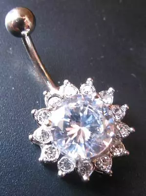 £4.40 • Buy Large Crystal Flower Belly Bar - Choose Bar Length: 6mm 8mm 10mm 12mm 14mm 16mm