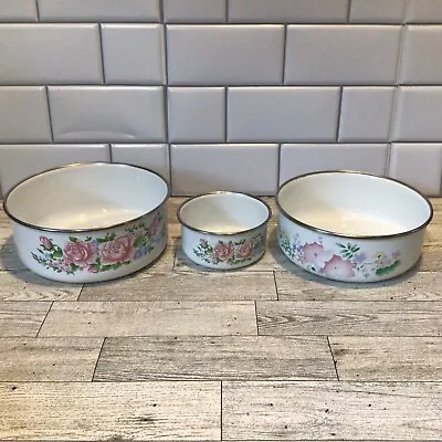 Vintage Mixed Set Of Enamel Clad Mixing Bowls • $15.99