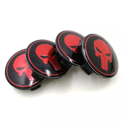 4x 56mm/60mm Black Red 3D Skull Punisher Logo Wheel Center Hub Cap Rim Cover  • $18.04