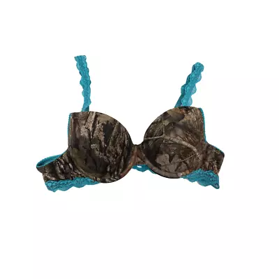 Mossy Oak Camo Aqua Ribbon Padded Bra - Camouflage Lace Lingerie • $28.95