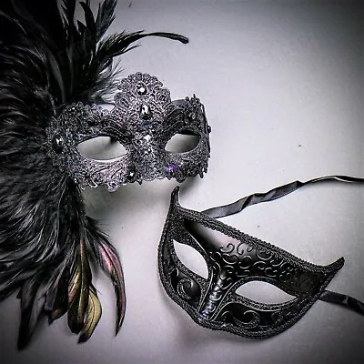 Black Feather Venice Women Masks Phantom Men's Couple Masquerade For Prom Party • $33.99