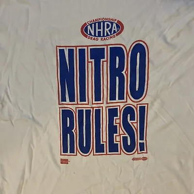 Vintage NHRA Championship Drag Racing Flames NITRO RULES Double Sided Shirt XL • $22.49