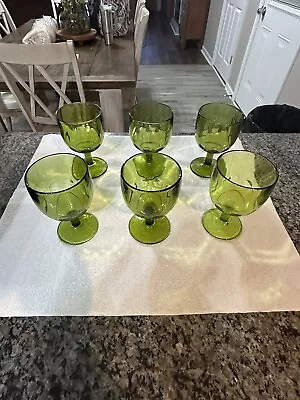 Vintage Set Of Six Green Glass Thumbprint Goblets GREAT Condition!!! • $9.99