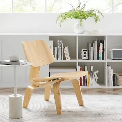 Modway Fathom Mid-Century Modern Molded Plywood Lounge Accent Chair In Natural • $122.09