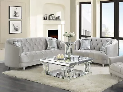 NEW Mid Century Modern Living Room Furniture Gray Velvet Sofa Loveseat Set IG7H • $1886.97