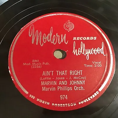 78 RPM Record -- Marvin And Johnny - Ain't That Right / Let Me Know 78 - Modern • $15