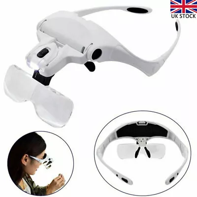 LED Head Magnifying Glasses Headset W/Light Hands-Free Headband Magnifier Lam UK • £13.99