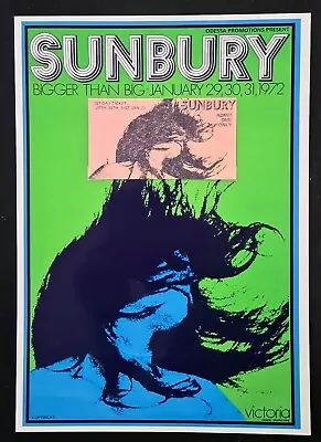 Repro CONCERT TICKET & POSTER : SUNBURY Pop & Rock MUSIC FESTIVAL 1972 • $24.99