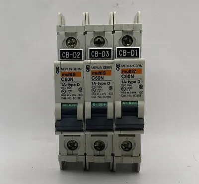 MERLIN GERIN Multi9 C60N 1A-type D Circuit Breaker 240 VAC (LOT OF 3) • $26