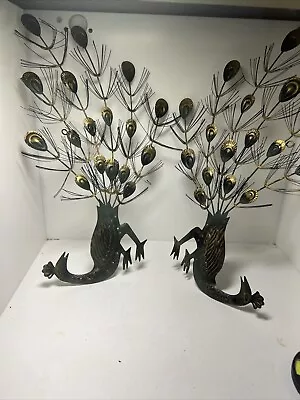 Vintage Pair Peacocks Wall Hangings Art Metal 1970s Mid Century • $32.50