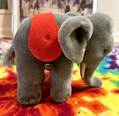 Vintage 50s/60s Steiff Mohair Elephant  Plush 17cm 7in W/ Chest Tag Saddle Bells • $19.99