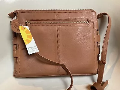 C & C California NWT Genuine Leather Purse Cross Body Satchel Multi Pocket Zip • $45