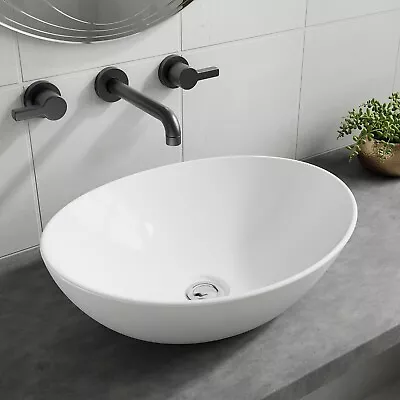 Bathroom  Counter Top Ceramic Basin Sink Hand Wash Wall Mounted Hung • £30.99