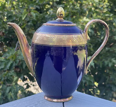 Vintage Mid-Century 1950's Kerafina Cobalt Teapot Coffee Tea Pot Gilt • $38.25