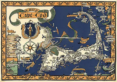 1921 Map Cape Cod Wall Art Poster Decor Vintage Family History Antique Style • $13.95