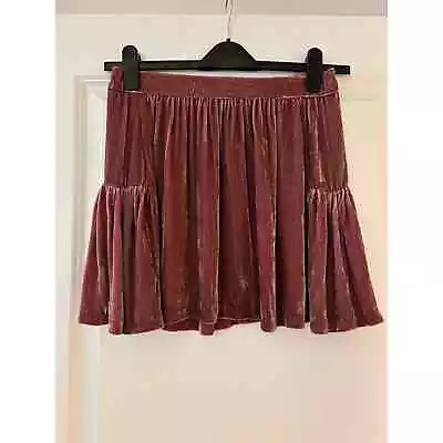 Madewell Crushed Velvet Pleated Mini Skater Skirt Dusty Pink Silk Blend  Size 4 • $24