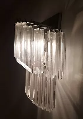 Murano PAIR Art Deco Crystal Clear Venini Quatro Petite Chandelier Wall Sconces • $1000