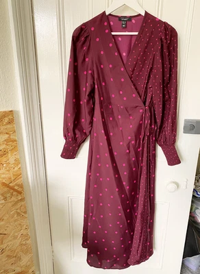 £12.50 • Buy New Look Maternity Dress Size 10, Wrap Dress, Maxi, Polka Dot, Maroon And Pink