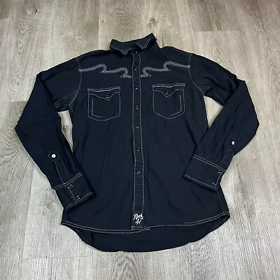 Wrangler Rock 47 Shirt Mens Small Black Western Wear Pearl Snap Long Sleeve • $22.99