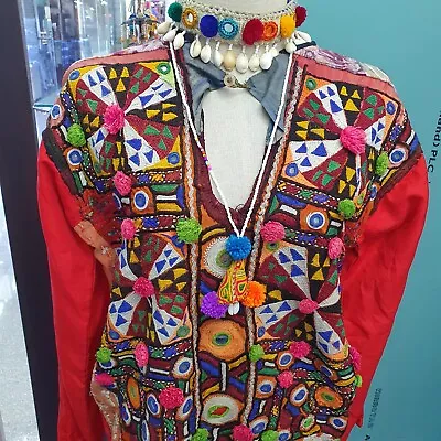 Old Antique Vintage Traditional Balochi Hand-Embroidered Dress With 2 Necklaces • $180