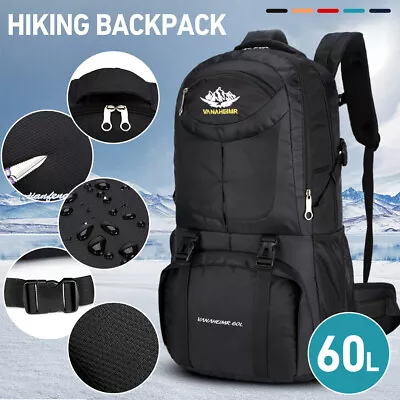 Large Waterproof Backpack 60L Bag Camping Hiking Walking Outdoor Travel Rucksack • $35.37