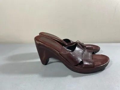 Enzo Angiolini Women's Brown Leather Slip On Heeled Nicolitte Sandals Size 7.5m • $9.56