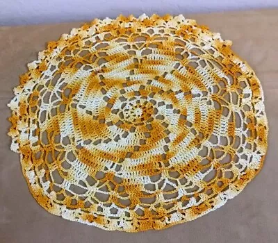 Vintage Round Doily Pinwheel Design Variegated Yellow Orange Hand Crocheted • $5.25
