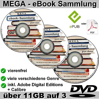 3 DVD's Mit 115 GB Ebooks MEGASAMMLUNG Ebook NEU Sammlung Für PC Reader Etc. • £12.62