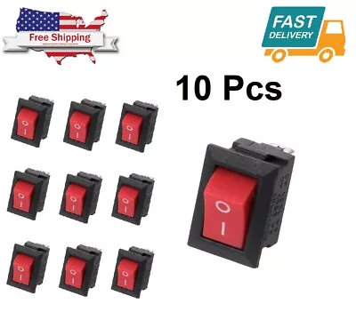 10PCS Mini Rocker Switch 2 Pin ON-OFF SPST 125VAC/6A 250VAC/3A Red KCD11 • $7.89