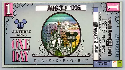 1996 Disney World WDW Magic Kingdom 1 Day Passport FL Resident All 3 Parks Used • $17.99