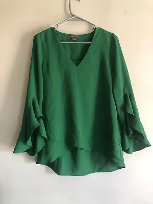 VINCE CAMUTO Flutter Sleeve V Neck Green Top Size Small • $11.34