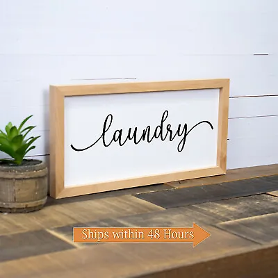 Laundry Sign Framed Wood Laundry Room Decor Housewarming Wash Dry F1-07140001028 • £19.41