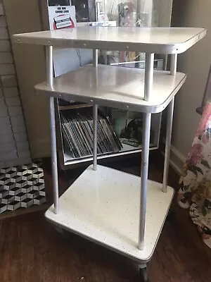 MCM Vintage Metal 3 Tier Kitchen Bar Cart Rolling Utility Shelf Gaming • $250