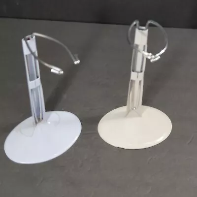 2 SLIM LINE OVAL DOLL STANDS White Metal 7-8 In Tall ADJUST For 14-17  Doll 1995 • $8.99