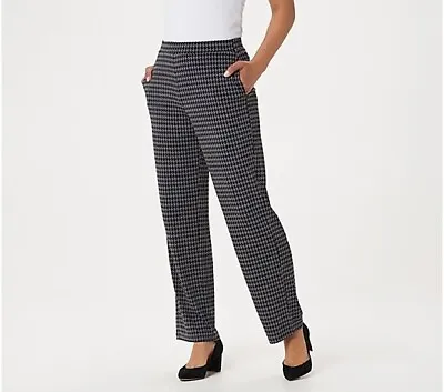 $16.99 • Buy Susan Graver Liquid Knit Pull-On Pants-Blk Houndstooth-1X A310111 NEW