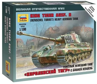 Zvezda 6204 WWII German Heavy Tank KING TIGER Ausf. B Henschel Turret 1:100 NEW • $37.88