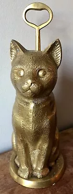 Vintage Large Solid Brass Cat Doorstop With Handle 14  5.25 Lbs. Mid Century • $95