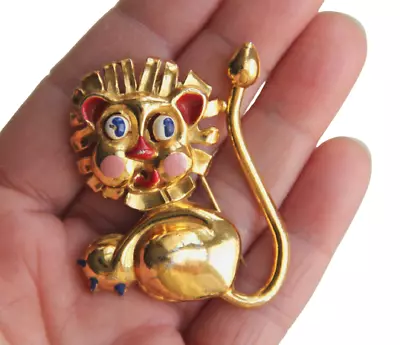 Monet Lion Figural Multi Color Enamel Gold Tone Metal Fur Clip Brooch HTF Pin • $122.50