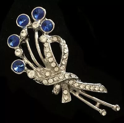 Vintage Wedding Bridal Blue Rhinestone Flower Bouquet Pin Brooch Broach Bride • $10.54