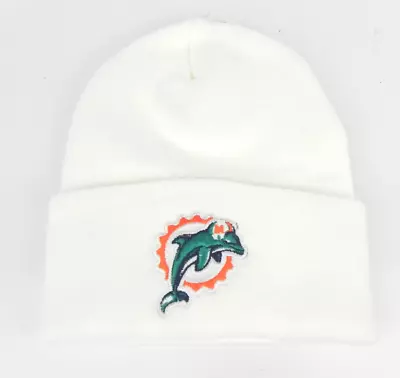 Miami Dolphins Nfl Football White Cuffed Knit Beanie Vintage Logo Cap Hat Nwt! • $19.95