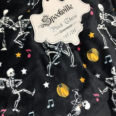 Halloween Dancing Skeletons Throw Blanket Micro Fleece Pumpkins Music Spookville • $41.84