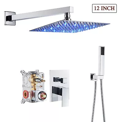 Chrome Shower Faucet Set Rainfall Shower Head Combo Sprayer Kit With Mixer Valve • $95