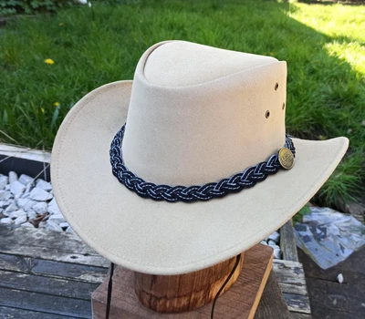 £21.99 • Buy Beige Australian Western Style Real Leather Cowboy Bush Hat Braided Chin Straps