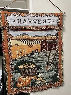 1992-Harvest Fall Tapestry Wall Hanging 30x22 Inches Farm/Pumpkins/vintage • $20