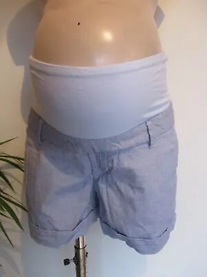 H&m Mama Maternity Blue & White Woven Under Bump Safari Shorts Size 10 • £10