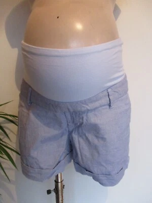 H&m Mama Maternity Blue & White Woven Under Bump Safari Shorts Size 10 • £8.50