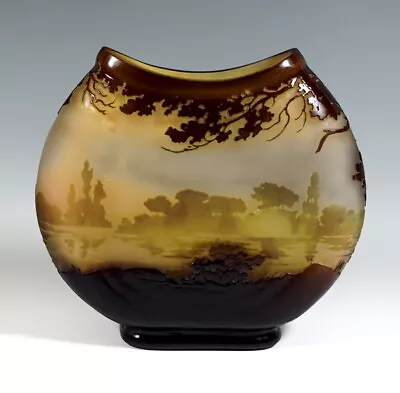 Large Oval Vase Galle Nancy Cameo Lake Landscape Fischer France Um 1905 • £4537.86