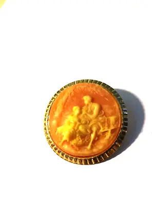 Vintage Cameo Brooch-Man & Woman Cuddling Sitting Together In Garden: Preowned • $12.99